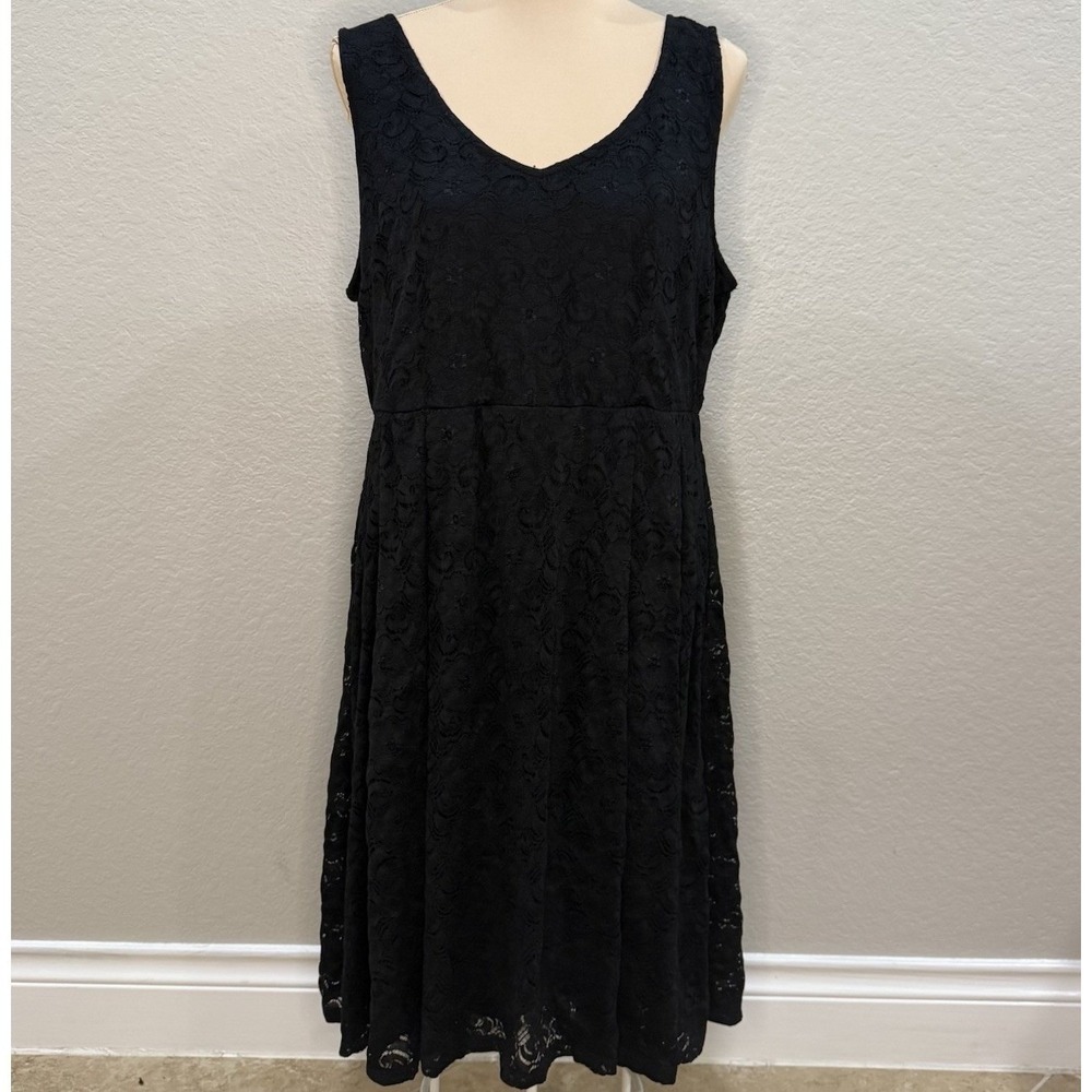 Torrid 1X (16) Black Midi Fairy Goth Whimsigoth Witchy Lace Overlay Skater Dress